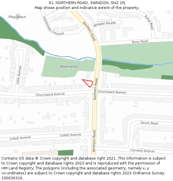 91, NORTHERN ROAD, SWINDON, SN2 1PJ: Location map and indicative extent of plot