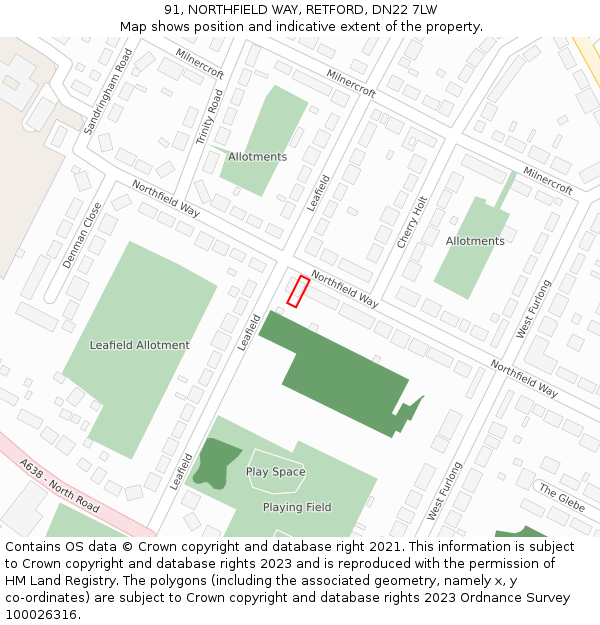 91, NORTHFIELD WAY, RETFORD, DN22 7LW: Location map and indicative extent of plot