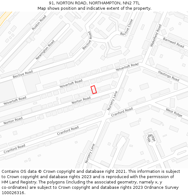 91, NORTON ROAD, NORTHAMPTON, NN2 7TL: Location map and indicative extent of plot