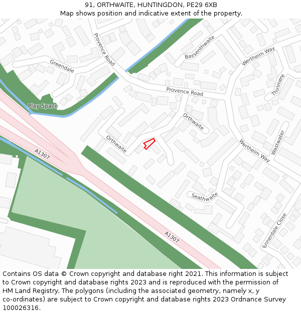 91, ORTHWAITE, HUNTINGDON, PE29 6XB: Location map and indicative extent of plot