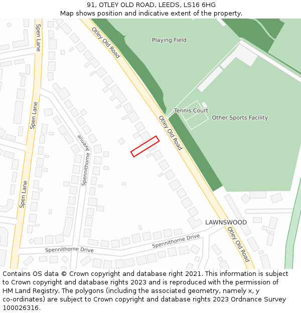 91, OTLEY OLD ROAD, LEEDS, LS16 6HG: Location map and indicative extent of plot