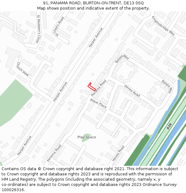 91, PANAMA ROAD, BURTON-ON-TRENT, DE13 0SQ: Location map and indicative extent of plot