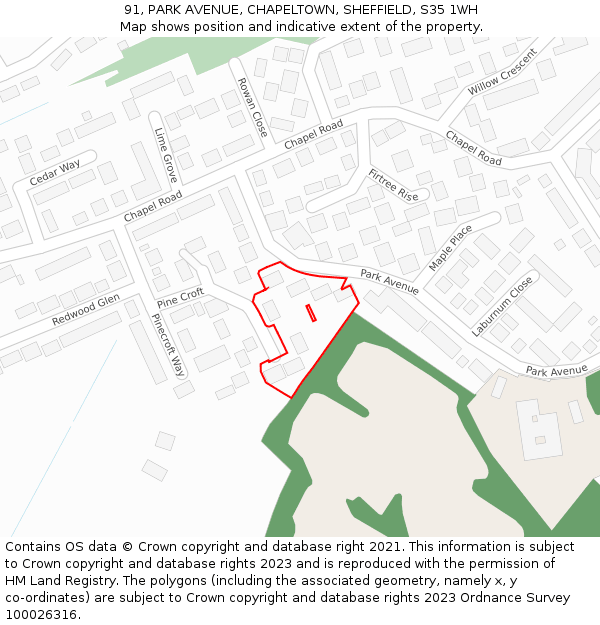 91, PARK AVENUE, CHAPELTOWN, SHEFFIELD, S35 1WH: Location map and indicative extent of plot