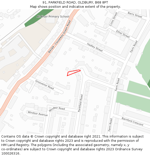 91, PARKFIELD ROAD, OLDBURY, B68 8PT: Location map and indicative extent of plot