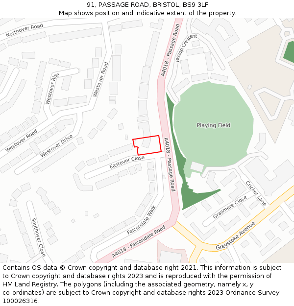 91, PASSAGE ROAD, BRISTOL, BS9 3LF: Location map and indicative extent of plot
