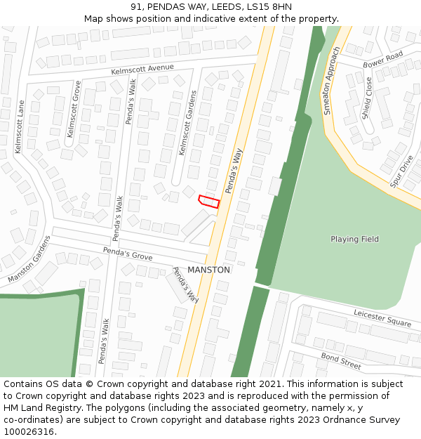 91, PENDAS WAY, LEEDS, LS15 8HN: Location map and indicative extent of plot
