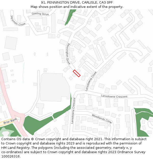 91, PENNINGTON DRIVE, CARLISLE, CA3 0PF: Location map and indicative extent of plot