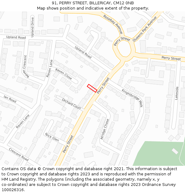 91, PERRY STREET, BILLERICAY, CM12 0NB: Location map and indicative extent of plot