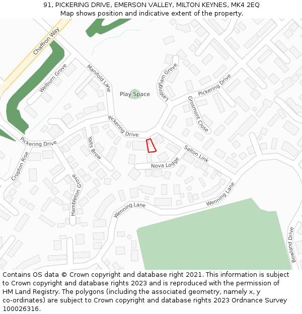 91, PICKERING DRIVE, EMERSON VALLEY, MILTON KEYNES, MK4 2EQ: Location map and indicative extent of plot