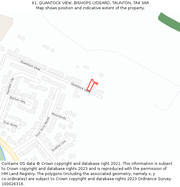 91, QUANTOCK VIEW, BISHOPS LYDEARD, TAUNTON, TA4 3AR: Location map and indicative extent of plot
