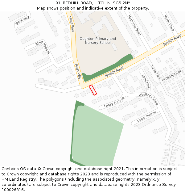 91, REDHILL ROAD, HITCHIN, SG5 2NY: Location map and indicative extent of plot