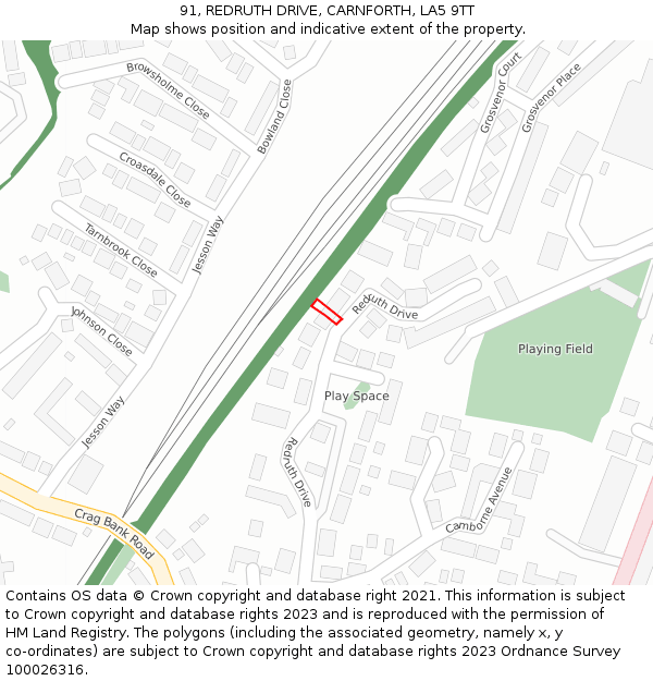 91, REDRUTH DRIVE, CARNFORTH, LA5 9TT: Location map and indicative extent of plot