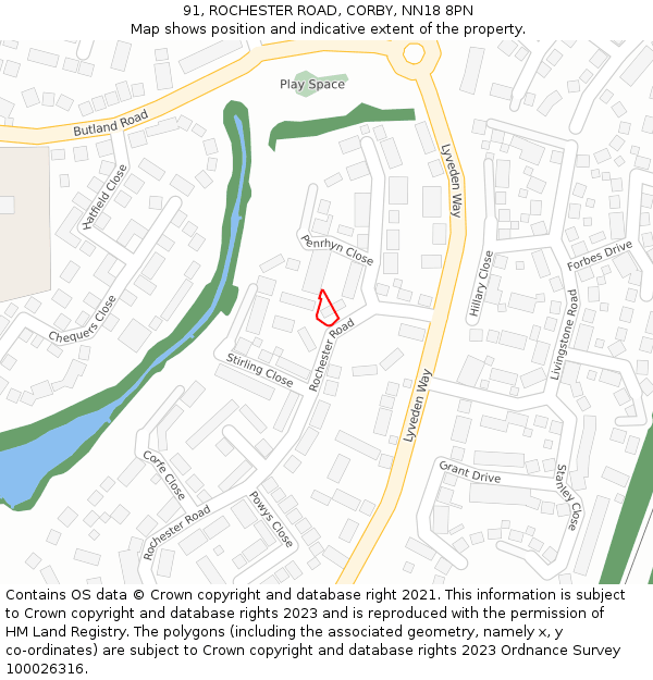 91, ROCHESTER ROAD, CORBY, NN18 8PN: Location map and indicative extent of plot