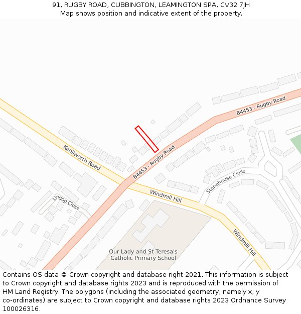 91, RUGBY ROAD, CUBBINGTON, LEAMINGTON SPA, CV32 7JH: Location map and indicative extent of plot