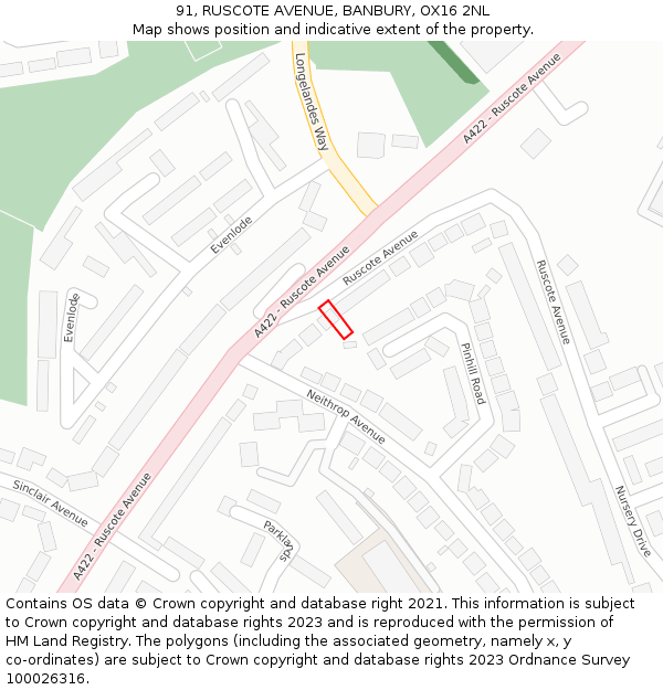 91, RUSCOTE AVENUE, BANBURY, OX16 2NL: Location map and indicative extent of plot
