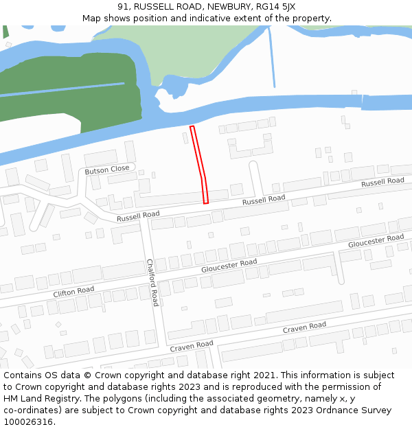 91, RUSSELL ROAD, NEWBURY, RG14 5JX: Location map and indicative extent of plot