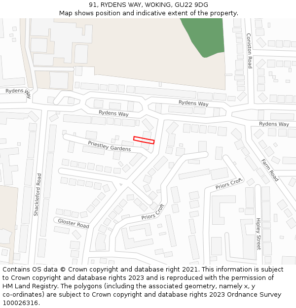 91, RYDENS WAY, WOKING, GU22 9DG: Location map and indicative extent of plot