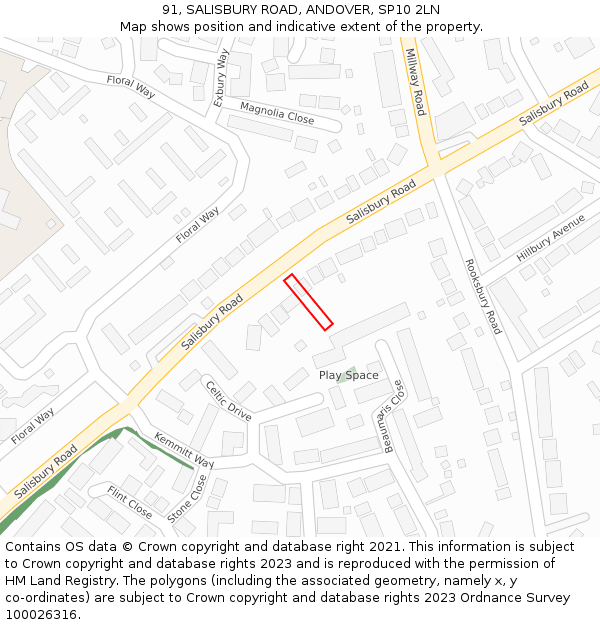 91, SALISBURY ROAD, ANDOVER, SP10 2LN: Location map and indicative extent of plot