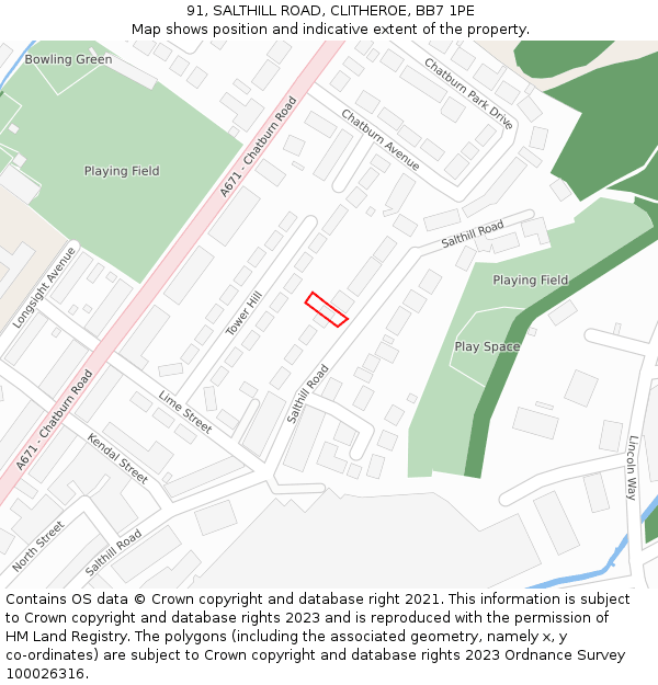 91, SALTHILL ROAD, CLITHEROE, BB7 1PE: Location map and indicative extent of plot