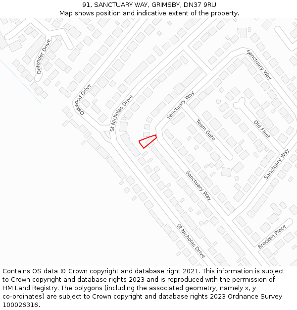 91, SANCTUARY WAY, GRIMSBY, DN37 9RU: Location map and indicative extent of plot