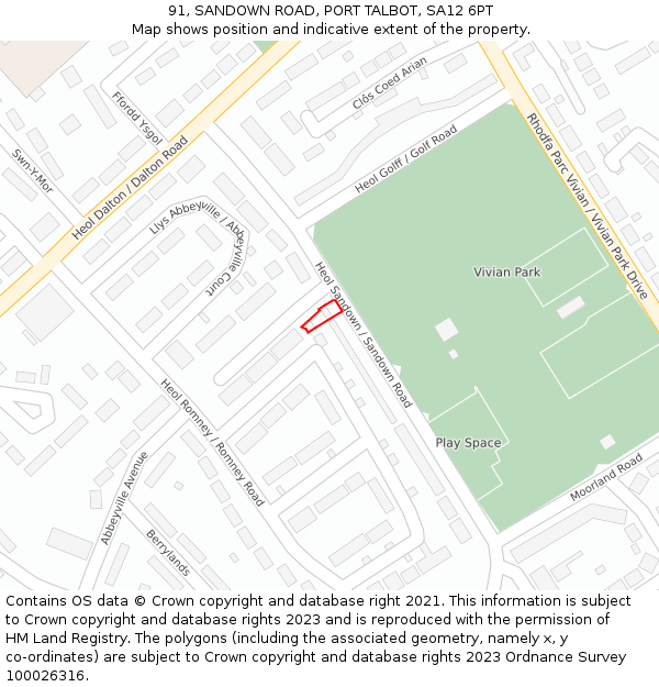 91, SANDOWN ROAD, PORT TALBOT, SA12 6PT: Location map and indicative extent of plot