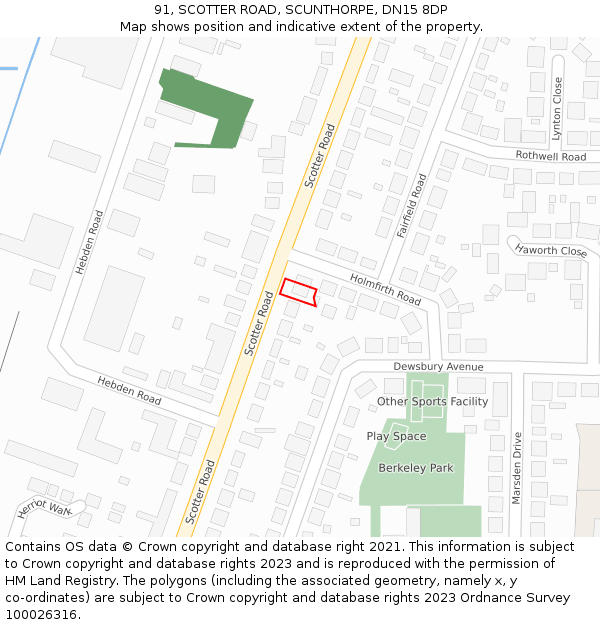 91, SCOTTER ROAD, SCUNTHORPE, DN15 8DP: Location map and indicative extent of plot