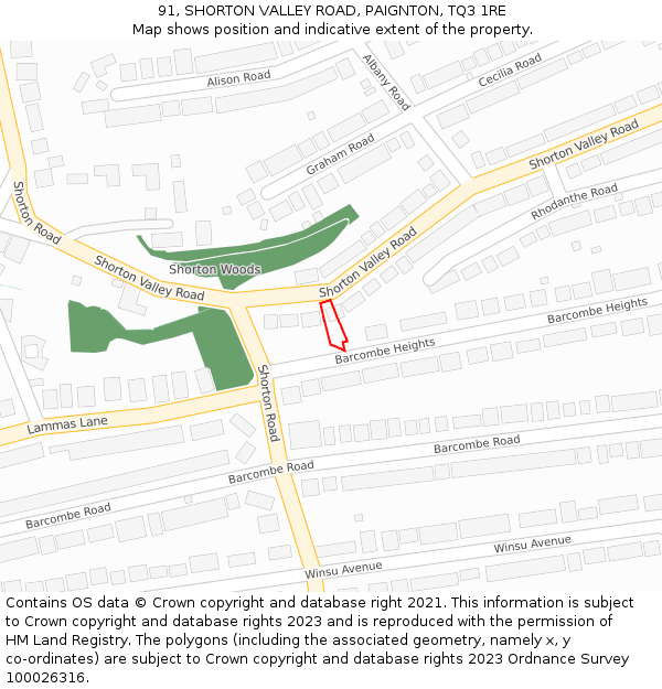91, SHORTON VALLEY ROAD, PAIGNTON, TQ3 1RE: Location map and indicative extent of plot