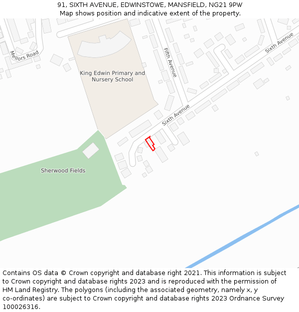 91, SIXTH AVENUE, EDWINSTOWE, MANSFIELD, NG21 9PW: Location map and indicative extent of plot
