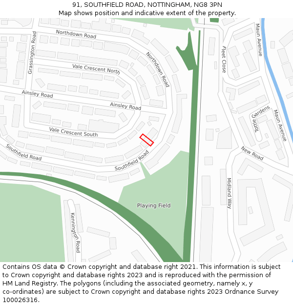 91, SOUTHFIELD ROAD, NOTTINGHAM, NG8 3PN: Location map and indicative extent of plot