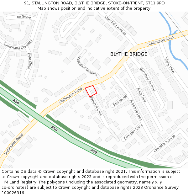 91, STALLINGTON ROAD, BLYTHE BRIDGE, STOKE-ON-TRENT, ST11 9PD: Location map and indicative extent of plot