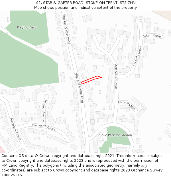 91, STAR & GARTER ROAD, STOKE-ON-TRENT, ST3 7HN: Location map and indicative extent of plot