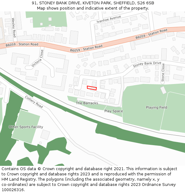 91, STONEY BANK DRIVE, KIVETON PARK, SHEFFIELD, S26 6SB: Location map and indicative extent of plot