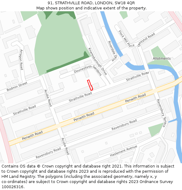 91, STRATHVILLE ROAD, LONDON, SW18 4QR: Location map and indicative extent of plot