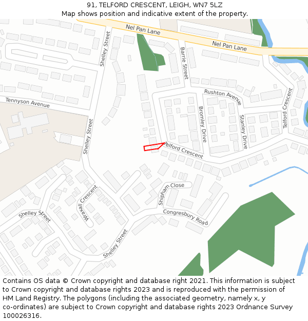 91, TELFORD CRESCENT, LEIGH, WN7 5LZ: Location map and indicative extent of plot