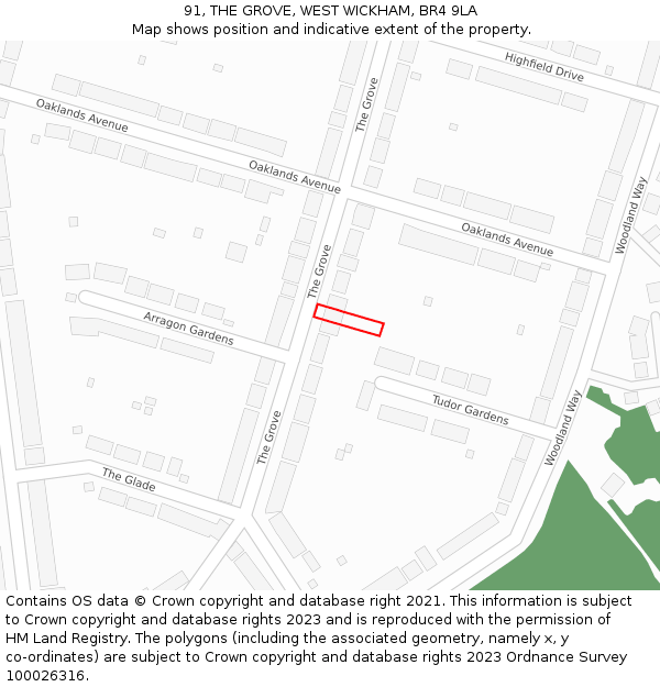 91, THE GROVE, WEST WICKHAM, BR4 9LA: Location map and indicative extent of plot