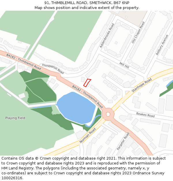 91, THIMBLEMILL ROAD, SMETHWICK, B67 6NP: Location map and indicative extent of plot