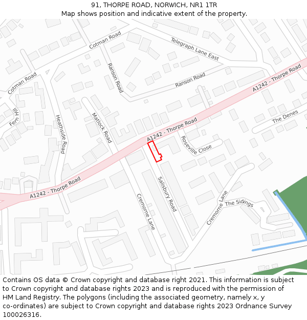 91, THORPE ROAD, NORWICH, NR1 1TR: Location map and indicative extent of plot