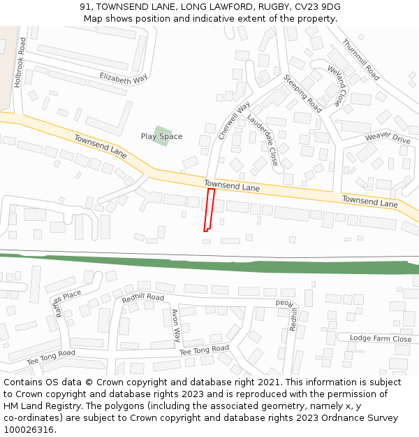 91, TOWNSEND LANE, LONG LAWFORD, RUGBY, CV23 9DG: Location map and indicative extent of plot