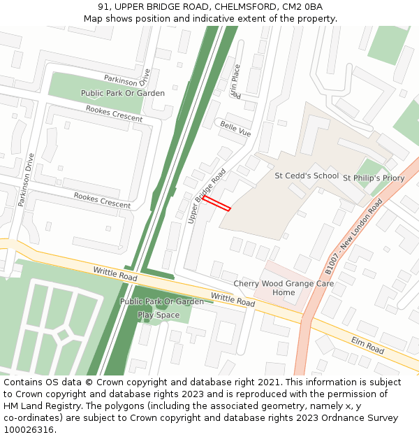 91, UPPER BRIDGE ROAD, CHELMSFORD, CM2 0BA: Location map and indicative extent of plot