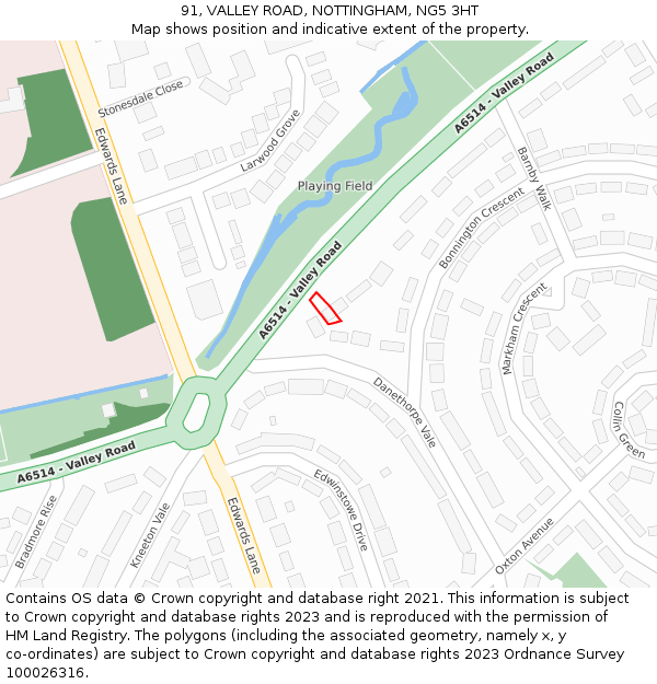 91, VALLEY ROAD, NOTTINGHAM, NG5 3HT: Location map and indicative extent of plot