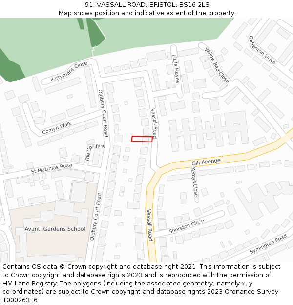 91, VASSALL ROAD, BRISTOL, BS16 2LS: Location map and indicative extent of plot