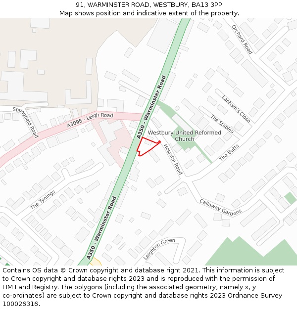 91, WARMINSTER ROAD, WESTBURY, BA13 3PP: Location map and indicative extent of plot
