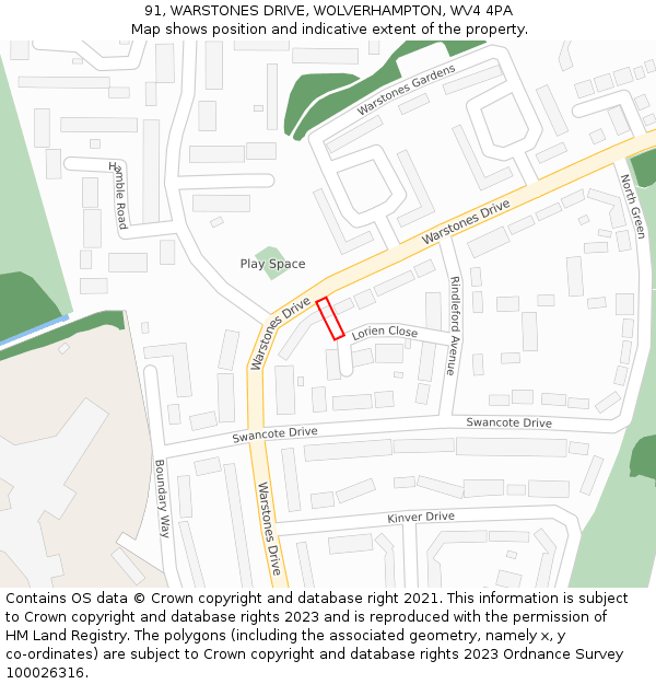 91, WARSTONES DRIVE, WOLVERHAMPTON, WV4 4PA: Location map and indicative extent of plot