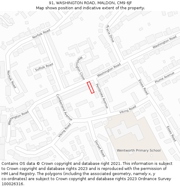 91, WASHINGTON ROAD, MALDON, CM9 6JF: Location map and indicative extent of plot