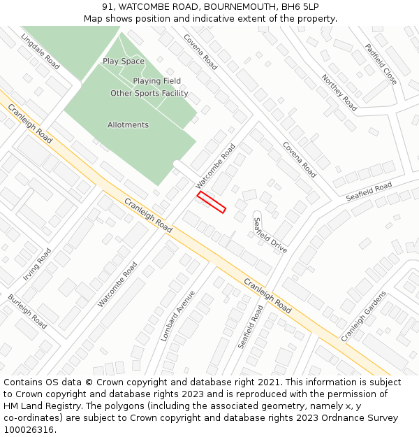 91, WATCOMBE ROAD, BOURNEMOUTH, BH6 5LP: Location map and indicative extent of plot