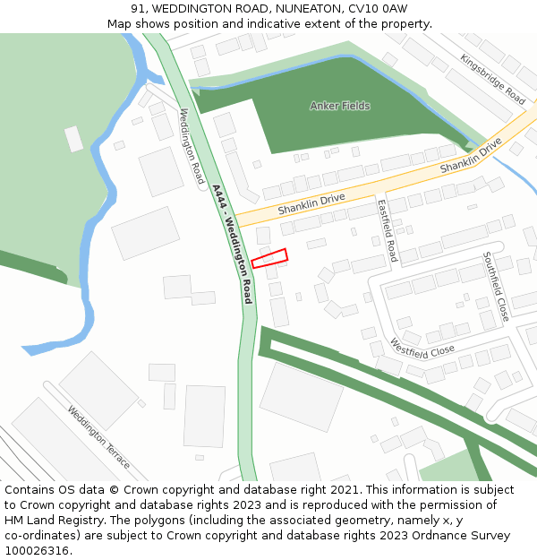 91, WEDDINGTON ROAD, NUNEATON, CV10 0AW: Location map and indicative extent of plot