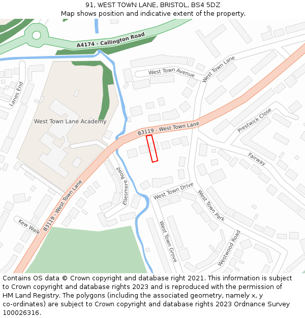 91, WEST TOWN LANE, BRISTOL, BS4 5DZ: Location map and indicative extent of plot