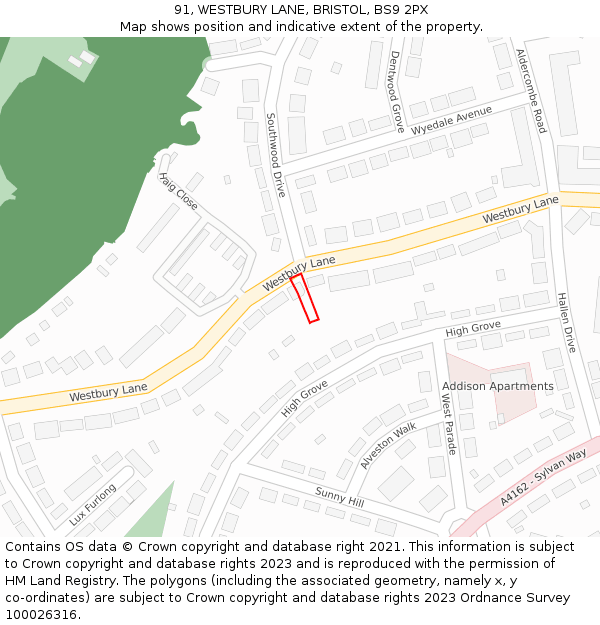 91, WESTBURY LANE, BRISTOL, BS9 2PX: Location map and indicative extent of plot
