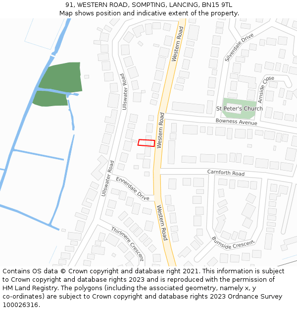 91, WESTERN ROAD, SOMPTING, LANCING, BN15 9TL: Location map and indicative extent of plot