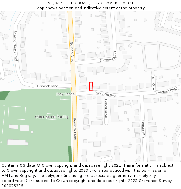 91, WESTFIELD ROAD, THATCHAM, RG18 3BT: Location map and indicative extent of plot